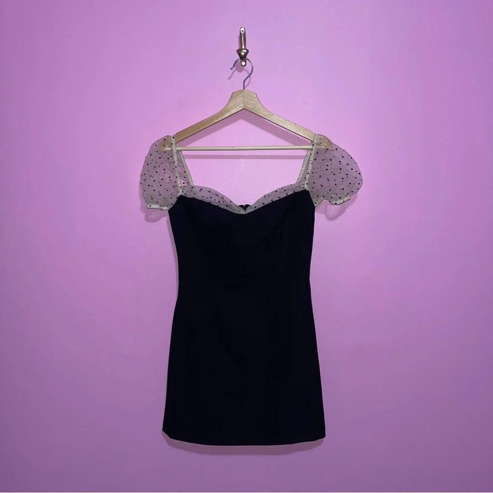Camila Coelho Heirloom Tulle Puff Sleeve‎ Mini Dress Small Black Flocked Dot - Picture 3 of 12